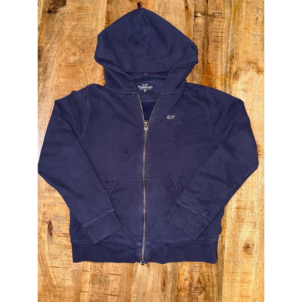 Vineyard Vines Boys Navy Blue Full Zip Whale Logo Hoodie Sweatshirt Size M 12-14